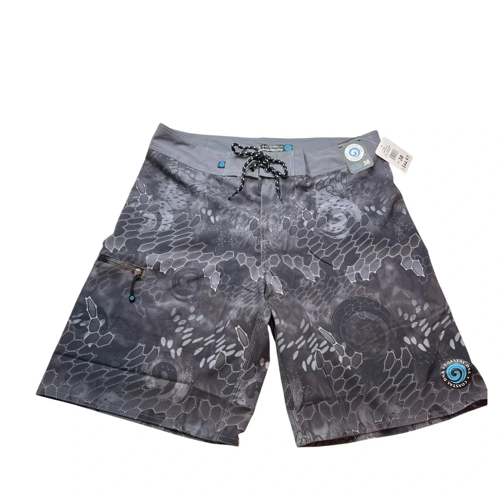 Coastal DNA Board Shorts Men 38 Blue DNA Grey Scale 4-Way Stretch Swim Trunk G14